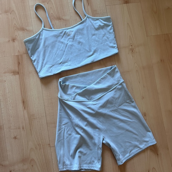 437 Pants - 437 Light Blue Women's Crop Tank and High-Waist Bike Short Set